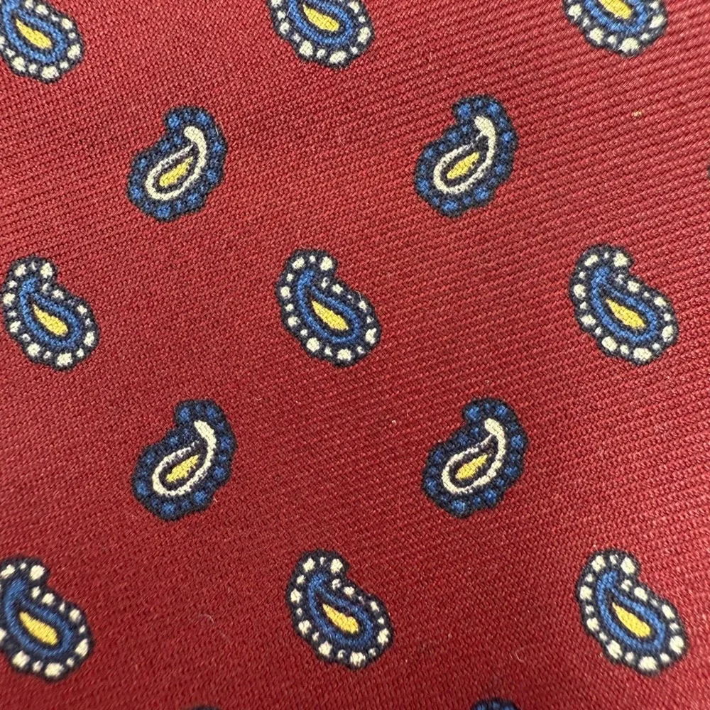 The Squire Mens Shop 100% Silk Paisley‎ Tie Burgundy Blue Yellow Handmade Italy